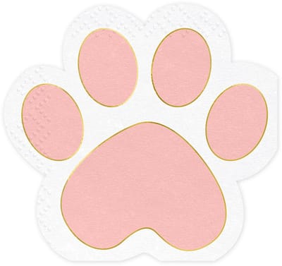 PARTYDECO - 12 pastelroze en goudkleurige kattenpoot papieren servetten