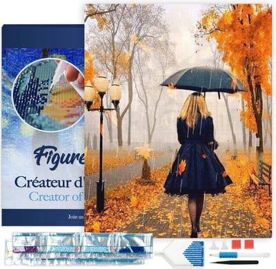 Figured'Art Diamond Painting set Volwassenen 40x50 cm met lijst Vrouw in de regen - 5D DIY Art full drill vierkante diamant - Canvas al ingelijst