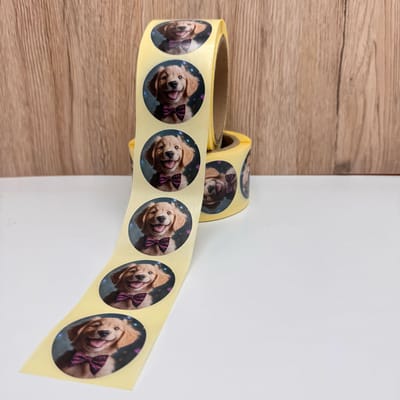 Sticker feestbeest hond rol 500 stuks - traktatie sticker kinderfeestje - cadeausticker kind - verjaardag sticker