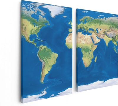 Artaza Canvas Schilderij Tweeluik Wereldkaart - 80x60 - Foto Op Canvas - Canvas Print