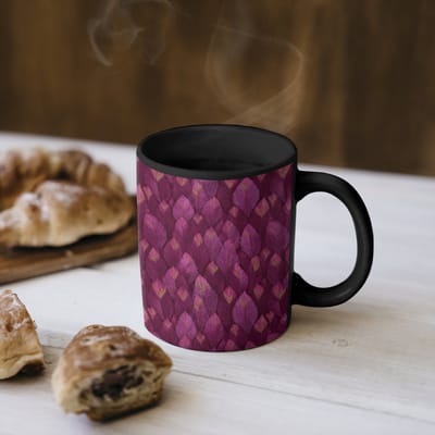 Magische Mok - Foto op Warmte Mokken - Koffiemok - Bladeren - Patroon - Burgundy - Magic Mok - Beker - 350 ML - Theemok
