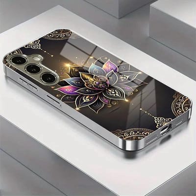Mandala Lotus Patroon Galvanisch Zilveren Telefoonhoesje Voor Samsung Galaxy S26 S25 S24 S23 Ultra Plus FE Gehard Glas Cover Galaxy S23+