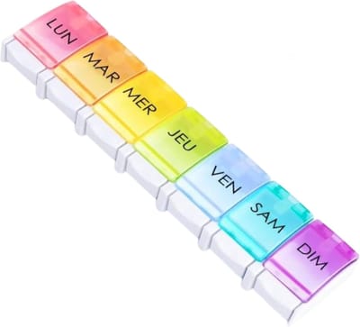 Set van 2 Franse Wekelijkse Pillenhouder 7 dagen | Pillen, Medicijnen voor elke dag van de week | Grote opslagcapaciteit | Gemakkelijk te openen | Ideaal voor Reizen | Medisch accessoire – Regenboog – BPA-vri