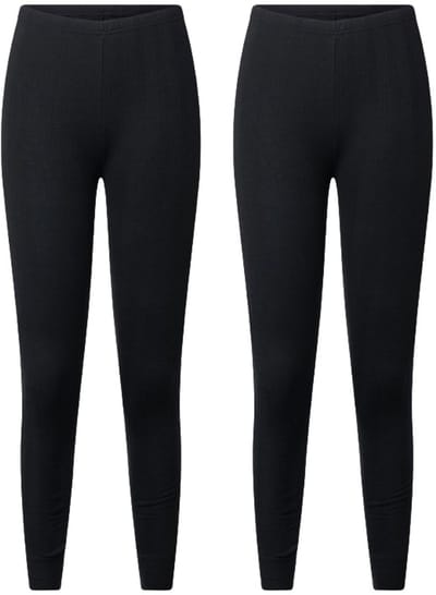Lunatex - 2 dames thermobroeken - 50% polyester en 50% modal - zwart - maat S