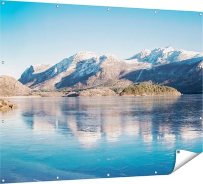 Gards Tuinposter Meer bij het Bergen Landschap in Noorwegen - 160x120 cm - Tuindoek - Tuindecoratie - Wanddecoratie buiten - Tuinschilderij