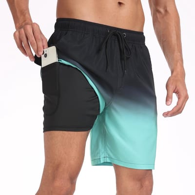 Zwemshorts voor heren, sneldrogende zwembroek, strandshorts, surfboardshorts met compressieliner en zakken
