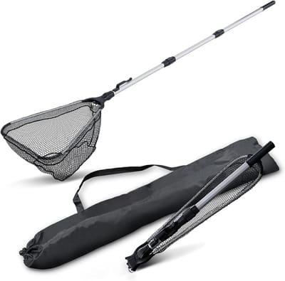 SAVI® Schepnet Vissen - Visnet - Telescoop Schepnet - Duurzaam Net met Rubberen Coating - zwart- 55cm x 55cm x 0.1 cm