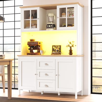 Hoge Kast Dressoir - 120 x 40 x 179 cm 4 Deuren 3 Lades LED Verlichting - Wit Zwart