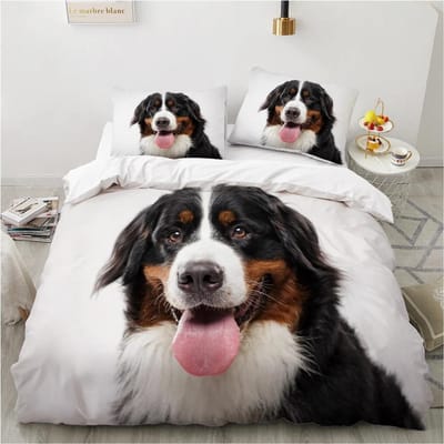 Honden Dekbedovertrek Set Dubbel Queen King Size Beddengoed Set Zwart en Wit Rand Herder Zacht Comfortabel 23 stuks Eenpersoons Dekbedovertrek 70x133cm 2pcs