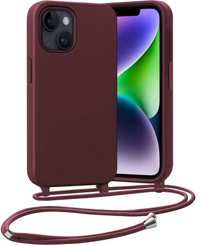 Hoesje Geschikt voor iPhone 13 Mini Hoes Met Telefoonketting - Backcover Geschikt voor iPhone 13 Mini Case Met Koord - Aubergine