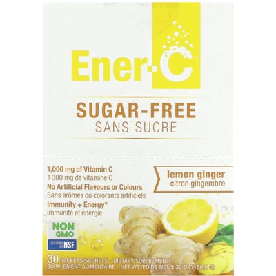 Ener-C, Mélange pour boisson à la vitamine C, sans sucre, citron gingembre, 1 000 mg, 30 sachets