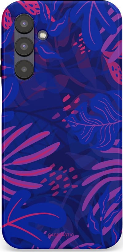 Casetastic hoesje geschikt voor Samsung Galaxy A25 - Dubbellaagse bescherming - Neon jungle blad - Fashion Case - Donkerblauw Lavendel Roze