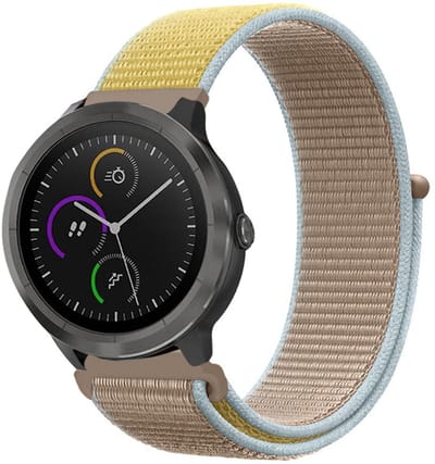 Strap-it Nylon Bandje 20mm – Geelbruin (Camel) – Ademend & lichtgewicht stoffen smartwatch bandje met klittenbandsluiting – geschikt voor Garmin Venu / Vivomove HR / Venu SQ / Forerunner 245 / Forerunner 570 42mm / Forerunner 645