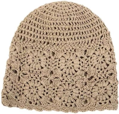 Handgemaakte gebreide beanie voor dames, ademende slouch hat met bloemenpatroon voor lente, zomer en herfst