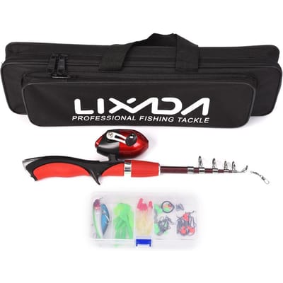 Lixada Draagbare 1,4m Telescopische Vishengel en Gesloten Vismolen Combo black