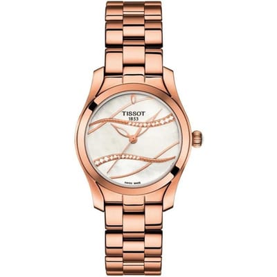 Dames T-Wave horloge: elegant luxueus roségoud roestvrijstalen uurwerk met diamanten, geschikt voor dagelijks gebruik, zakelijk, T112.210.33.111.00 rosé gouden kleur