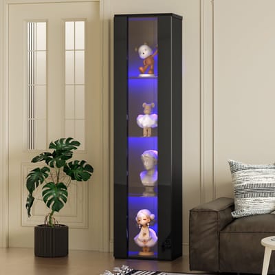 40 x 29 x 170 cm - Multifunctionele vitrine - glazen scheidingswand - LED-verlichting - afstandsbediening/APP-bediening - acrylplaat - zwart