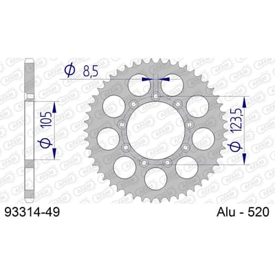Aluminium tandwiel achter Afam 520 49 dents