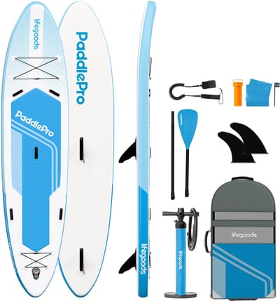 LifeGoods SUP Board Tandem - 2 Personen - 220 KG Draagkracht - 381 x 86 cm - Opblaasbaar - Compleet Sup pakket - Sky Blue