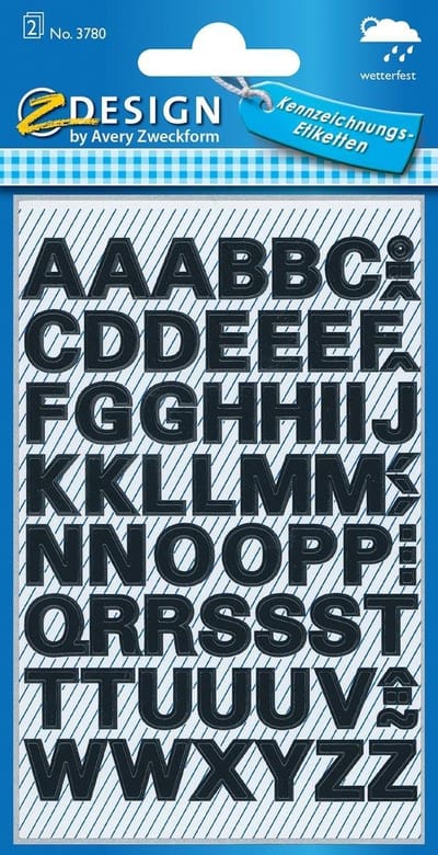 Avery Etiketten cijfers en letters A-Z, 2 blad, zwart, waterbestendige folie