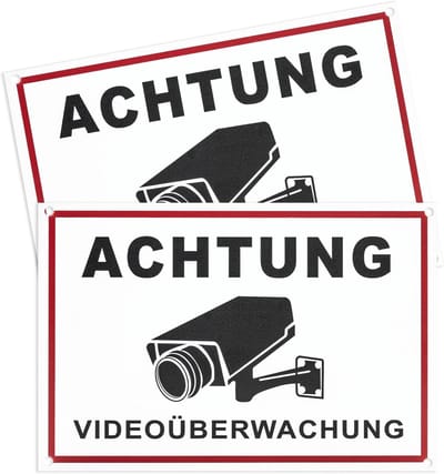 Waarschuwingsbord Videobewaking - Camerabewaking Borden - Juridische Informatie - Weerbestendig PVC - 30x20cm Set 2 - Zwart Wit