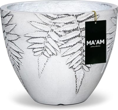 MA'AM Pottery Vio ronde bloempot - D30x25 - Wit - varen plant design - binnen/buiten - duurzame kwaliteit - afwatering