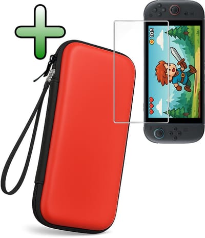 Hoesje Geschikt voor Nintendo Switch 2 Case Hoes Hard Cover Koord Met Screenprotector - Bescherm Case Geschikt voor Nintendo Switch 2 Hoes - Rood