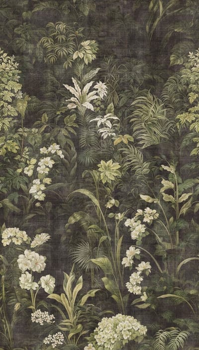 Fotobehang Profhome 790155-GU vliesbehang hardvinyl warmdruk in reliëf licht gestructureerd met bloemen patroon mat groen crèmewit olijfgrijs patinagroen 1,59 m x 2,8 m