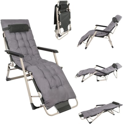 DIMICO - Campingstoel - Ligstoel Tuin - Ligbed Ligstoelen Buiten - Campingstoelen - Opvouwbaar - Grijs - Stoel met Kussen