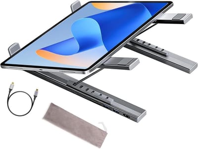 Laptopstandaard Hub - Computerstandaard Docking - Ergonomisch Werken - 8-in-1 Connectiviteit - 5 Gbps Overdracht - Aluminium