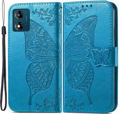 Coverup Hoesje - Geschikt voor Motorola Moto E13 Hoesje - Coverup Vlinder Book Case - Blauw