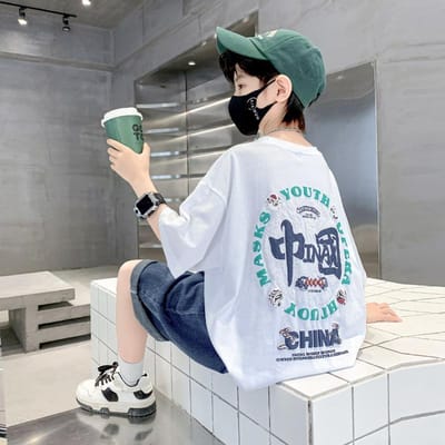 Kinderkleding, Jongens T-shirts met korte mouwen, Zomerkleding, Kinderjongens, Middelgrote en Grote Kinder Zomer Tops, Trendy T-shirts 170cm white