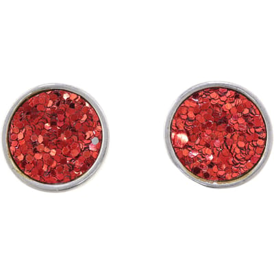 Behave - Glitter oorknoppen rood zilverkleur - Feest stijl - 1,5 cm