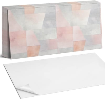 Coloray Plaktegels - Geometrie in pastels Zelfklevende Wandtegels - 40 cm x 20 cm - Romig Plaktegels - 10 stuks - Rechthoek PVC Tegels - Plaktegels Badkamer - Vloertegels Zelfklevend - Vinyl Tegels - Portugese Tegels