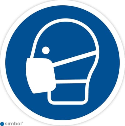Simbol - Stickers Gebruik Mondkapje Verplicht - Duurzame Kwaliteit - Formaat ø 20 cm.