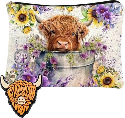 Scottish Highland Print Make-up Tas met Sleutelhanger - Perfecte Cadeau-idee voor Verjaardag of Valentijnsdag, Geschikt voor Dames, Cosmetica Organizer, Uniek Design