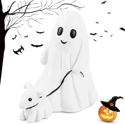 Halloween decoratie geest en hond lopen standbeeld ornamenten - grappige Ghost Walking Dog beeldje 2024 (A - jongen)