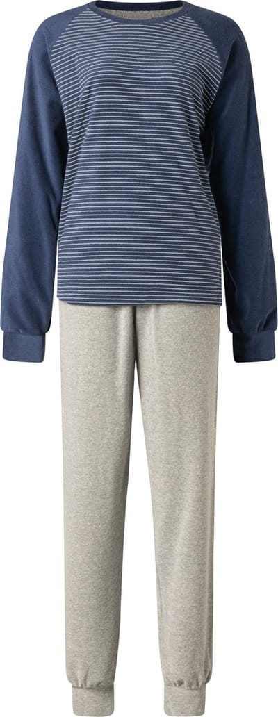 Lunatex - warme dames pyjama badstof 124204 - donkerblauw - maat S