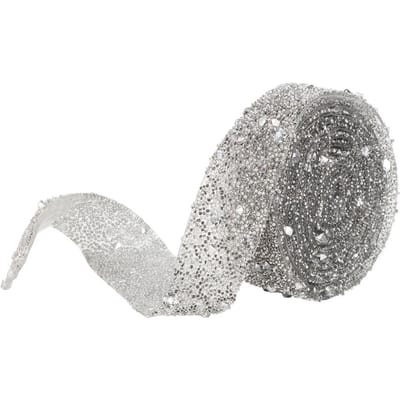 1 Yard Delicate Glanzende Kristal Pailletten Kralen Kristallen Lint Versiering DIY Knutsels (Zilver) zilver
