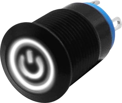 ProRide Metalen Drukschakelaar 12V ON-OFF - 12mm - Aan/uit schakelaar - Spatwaterdicht - 12V/24V - LED Indicatie Wit