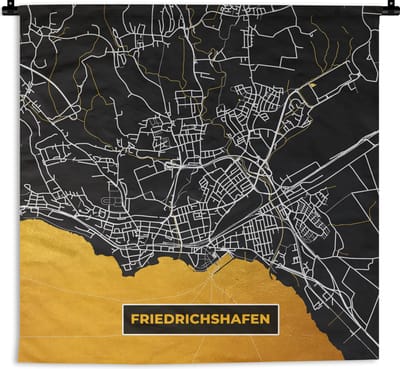 Wandkleed - Wanddoek - Goud – Duitsland – Plattegrond – Gold – Stadskaart – Kaart – Friedrichshafen - 180x180 cm - Wandtapijt