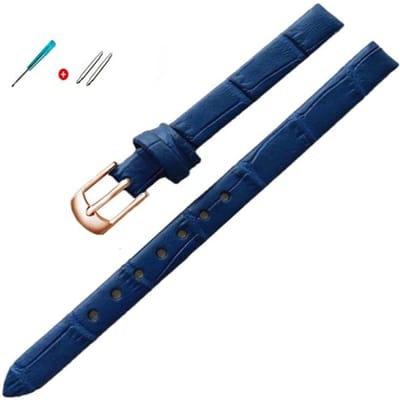 8mm 10mm Dames Meisjes Slanke Lederen Band Kwaliteit Horloge Accessoires Riem Slub Horlogeband Rose Gouden Pin Gesp 16mm blue