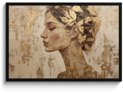 Poster in lijst - Fotolijst 90x60 cm - Posters - Vrouw - Goud - Abstract - Textuur - Posterlijst zwart - Decoratie - Wanddecoratie woonkamer - Muurdecoratie slaapkamer