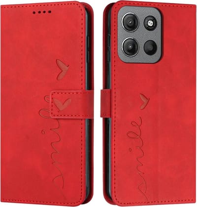 Coverup Hoesje - Geschikt voor Motorola Moto G15 / G17 (Power) Hoesje - Coverup Smile Book Case - Rood