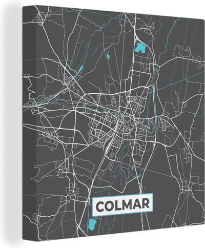 Canvas Schilderij Plattegrond – Kaart – Stadskaart – Frankrijk – Colmar - 20x20 cm - Wanddecoratie