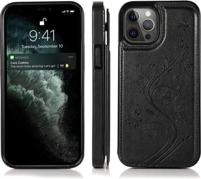 Hoesje geschikt voor iPhone 11 - Backcover - Pasjeshouder - Portemonnee - Bloemenprint - Kunstleer - Zwart