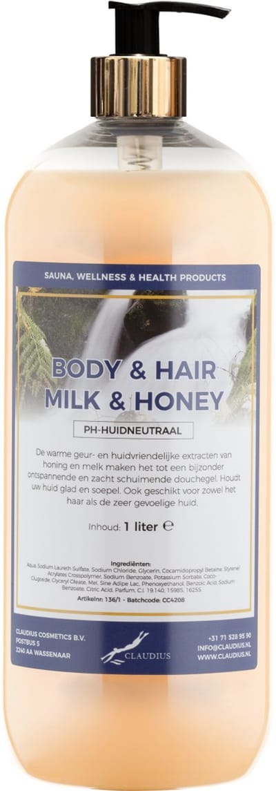 Body & Hair Milk & Honey 1 liter met gouden pomp - 2 in 1 voor lichaam en haar