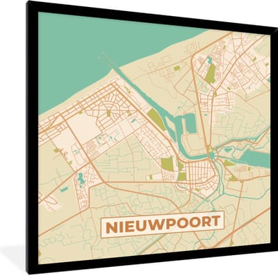 Fotolijst incl. Poster - Kaart - Plattegrond - Stadskaart - Vintage - Nieuwpoort - 40x40 cm - Posterlijst
