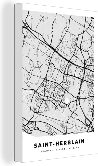 Canvas Schilderij Stadskaart - Frankrijk - Kaart - Saint-Herblain - Plattegrond - 20x30 cm - Wanddecoratie