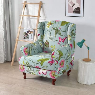 Hoes voor stoel met bloemenvleugel Stretch Spandex Fauteuilhoezen met gevleugelde rugleuning Afneembare enkele bankhoezen Meubelbeschermerhoes